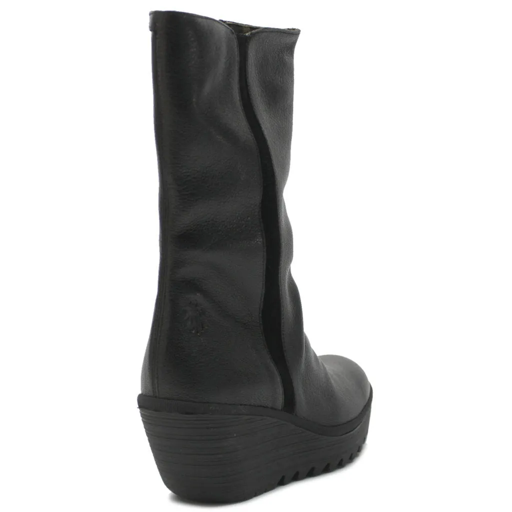 Fly London Yemy408Fly Mousse Leather Women's Wedge Heel Mid Calf Boots