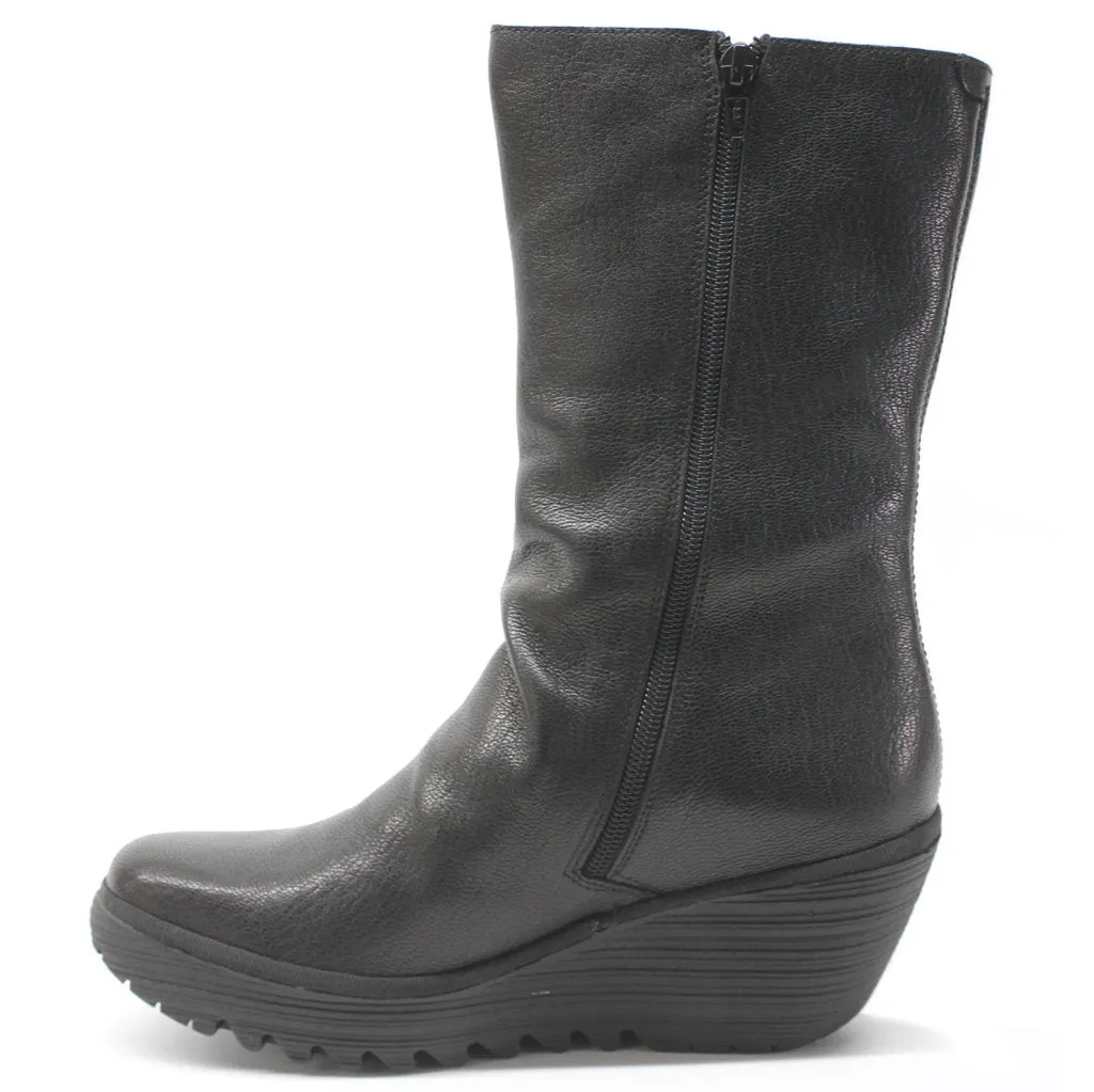 Fly London Yemy408Fly Mousse Leather Women's Wedge Heel Mid Calf Boots