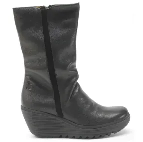 Fly London Yemy408Fly Mousse Leather Women's Wedge Heel Mid Calf Boots