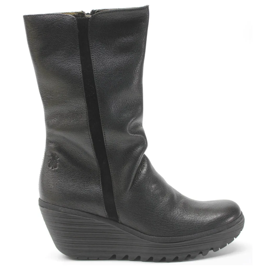 Fly London Yemy408Fly Mousse Leather Women's Wedge Heel Mid Calf Boots