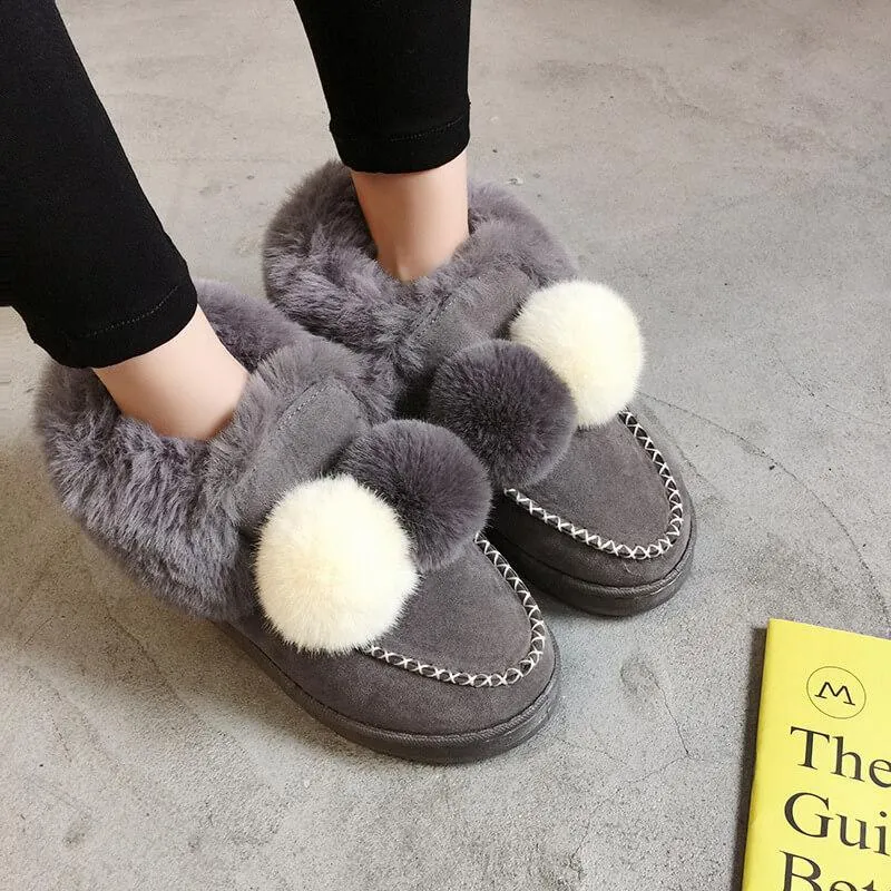 Fur Snow Low Heel Ankle  Boots