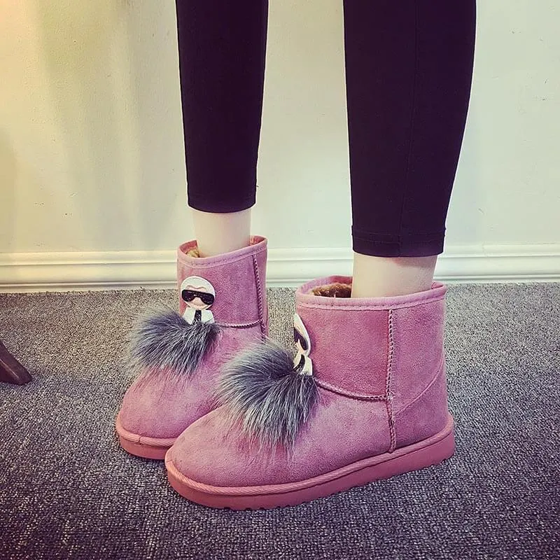 Low Heel Snow Fur Suede Boots