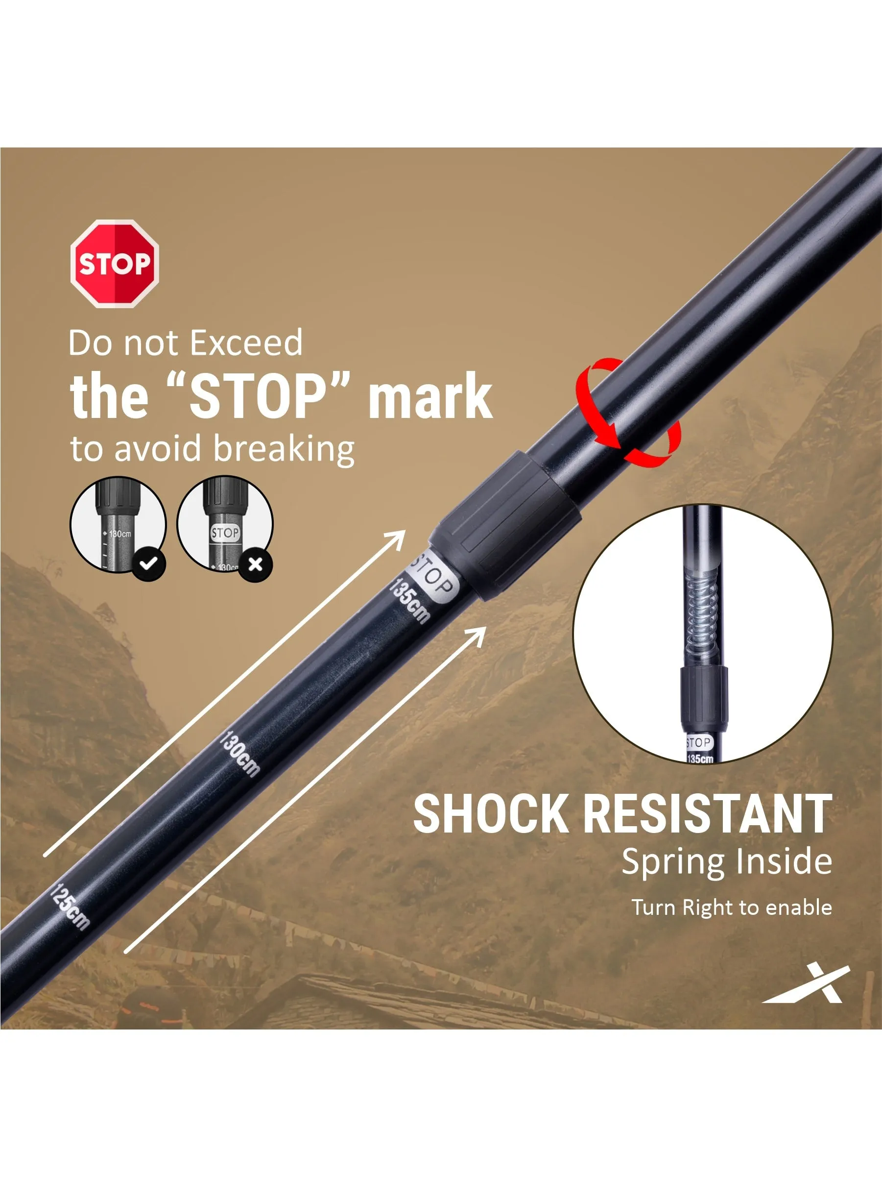 Vector X Trekking Poles Shock Absorbing Adjustable Hiking or Walking Sticks