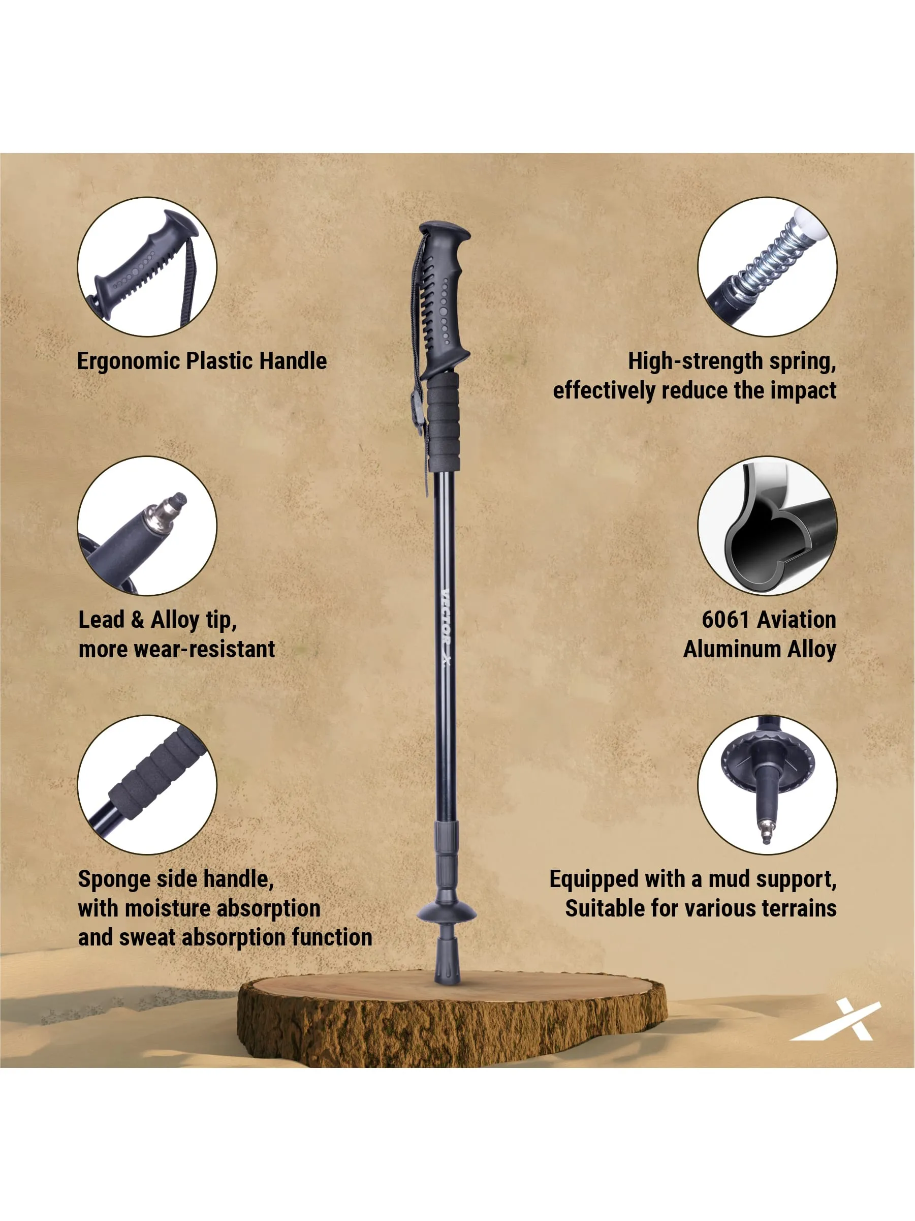 Vector X Trekking Poles Shock Absorbing Adjustable Hiking or Walking Sticks