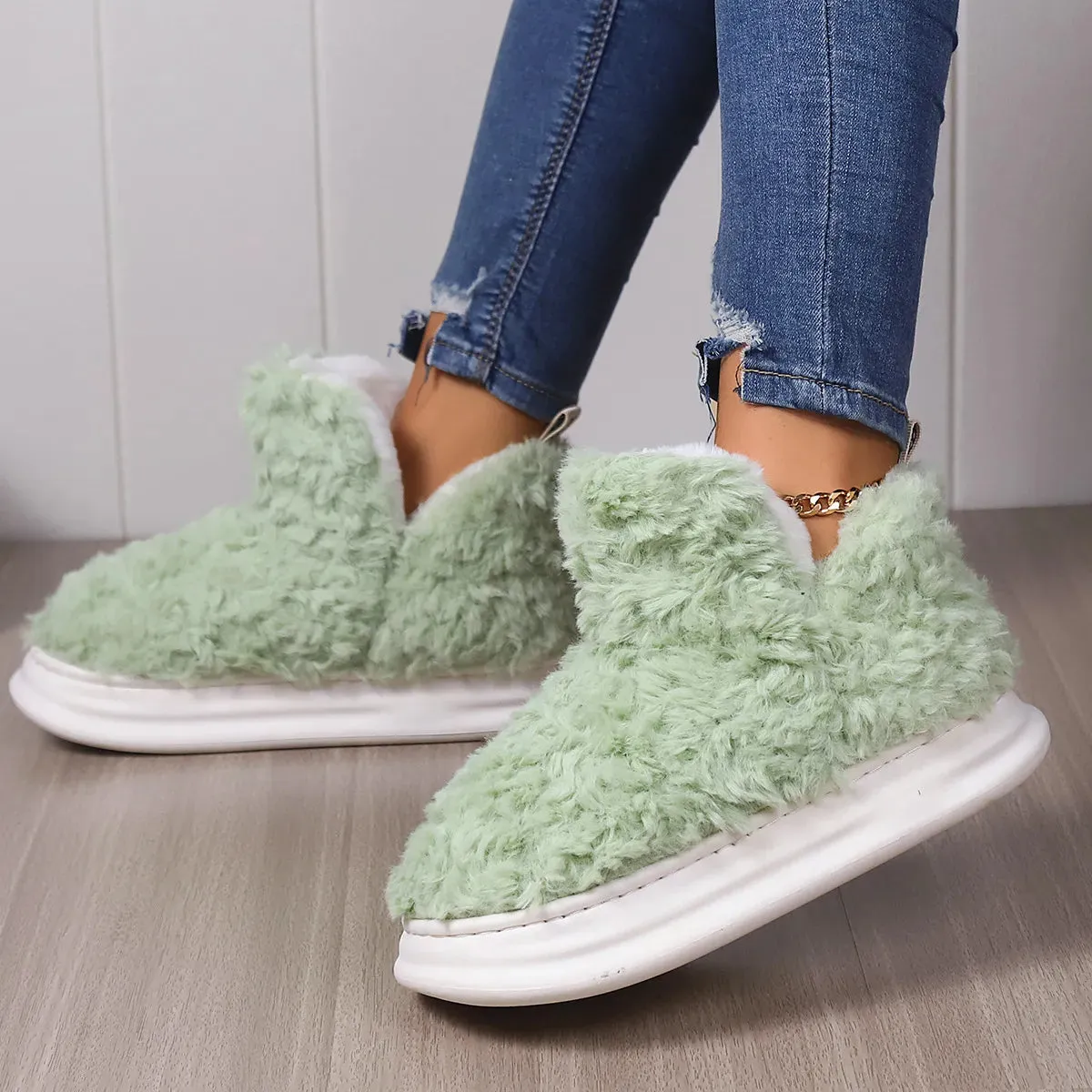 Women Warm Fur Slippers Snow Boots Fluffy Footwear